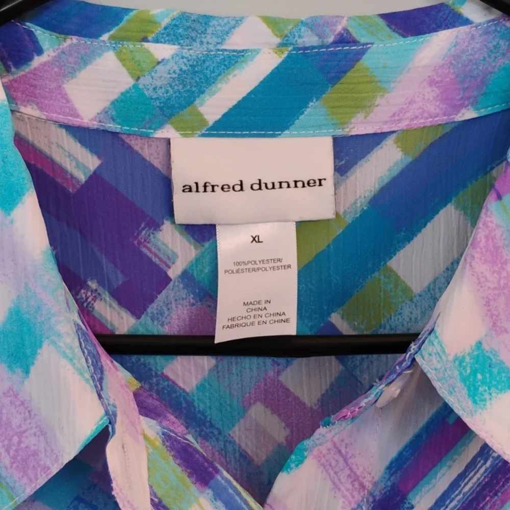 Alfred Dunner Multicolor Plaid Button-Down Shirt in Blue, Purple & Green - Picture 2 of 6